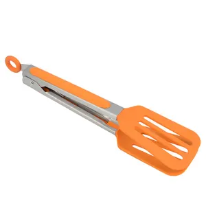 New Stainless Steel Silicone Kitchen Tongs Heat Resistant Wide Turner for Household BBQ Cooking and Grilling Size 'M'