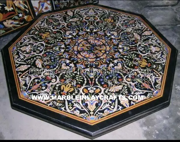 Marble Inlay Dining Table Top With Semi Precious Stone Inlay