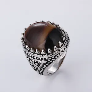 Высококачественное мужское кольцо ручной работы из чистого серебра с окисленным тигровым глазом