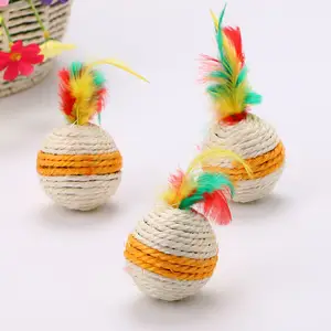 Cat Sisal Ball Toys Pet Grinding Claws Toys With Feather