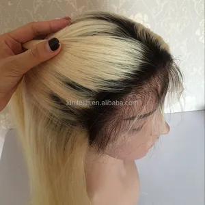 100% Human Remy Hair Straight Two Tone Dark Roots 1b 613 European Hair Full Lace Wig For Black Women