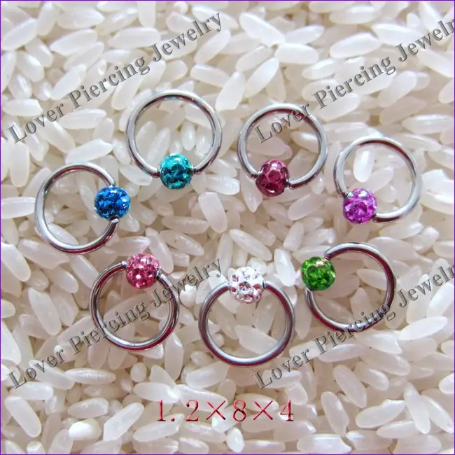 [SS-C286] Fashion Design High Polish With Epoxy Covering Ball Stainless Steel Captive Bead Ring