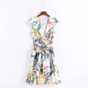 Women's Sleeveless Printed Flower Style Casual Floral Mini Dress