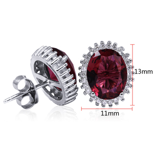 Pendientes de tuerca de racimo de cristal de rubí sintético, Gema roja de Plata de Ley 925 sólida, superventas - Product Image 6