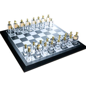 Crystal Glass Metal Chess Pieces Pack High Quality Wooden Chess Board Souvenirs Living Room Display