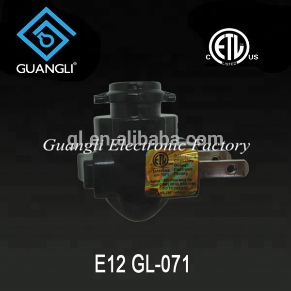 Держатель для лампы ETL, подключаемый переключатель, электрическая розетка, ночное освещение для E12 черного цвета