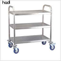 Chariot de service mobile à 3 niveaux en acier inoxydable pour la restauration aérienne, chariot pliable pour la cuisine, vente chaude