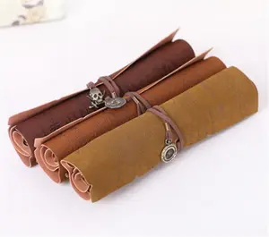 High Quality Retro Vintage Pirate Roll Up PU Leather Pen Pencil Case Treasure Map Kid Party Gift MakeアップCosmetic Bag