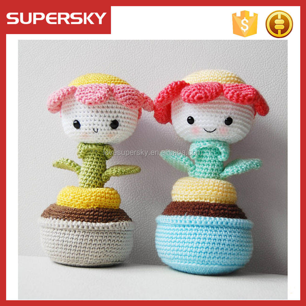 面白い手作りかぎ針編みおもちゃ花柄あみぐるみ人形おもちゃ子供の