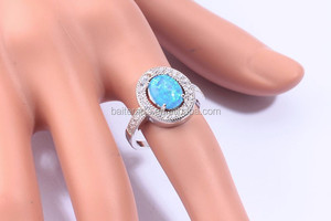 ! Personalizados 925 plata esterlina del ópalo azul <span class=keywords><strong>diamante</strong></span> juegos de anillos de boda calientes - Product Image 3
