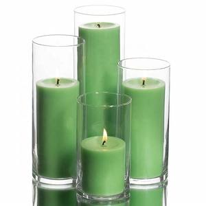 Linlang Tempat Lilin Tangkai Panjang Kaca Bening, Pemegang Pilar Kaca Silinder