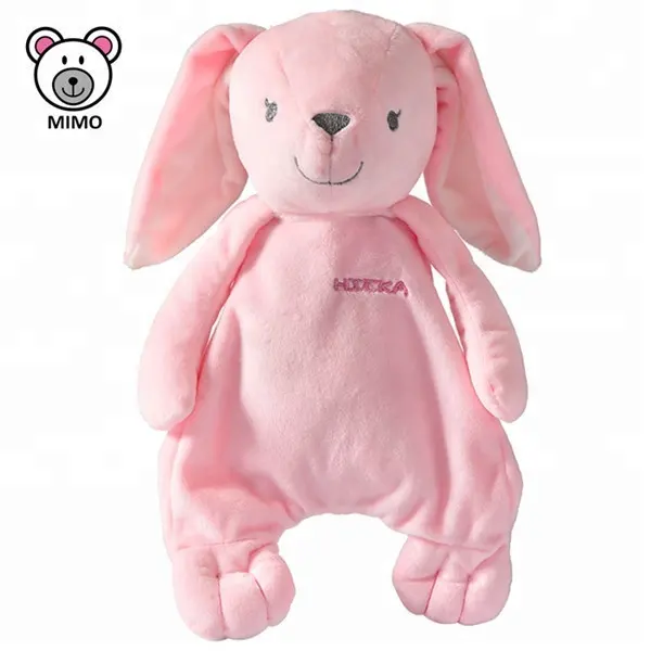 Menyulam Logo Pink Beludru Super Lembut Mewah Kelinci Kelinci Mainan Kustom Lucu Bayi Boneka Telinga Panjang Kelinci Plush mainan