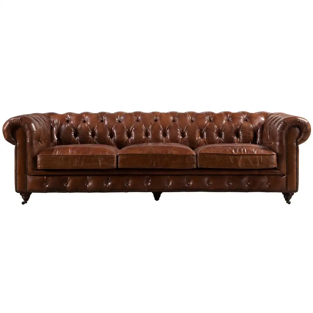 Vintage Chesterfield Genuine Leather Sofa With Cushion Brown Tufted Home Hotel Furniture Italian