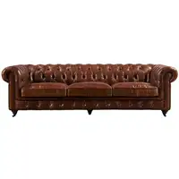 Vintage Chesterfield Genuine Leather Sofa with Cushion