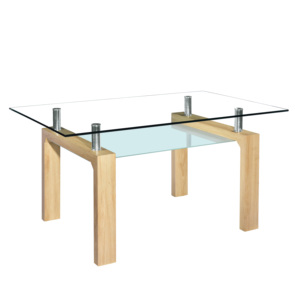 Modern Wooden Legs Tempered Glass Dining <strong>Table</strong> <strong>Coffee</strong> Center <strong>Table</strong> <strong>Rectangle</strong> Square - Product Image 1
