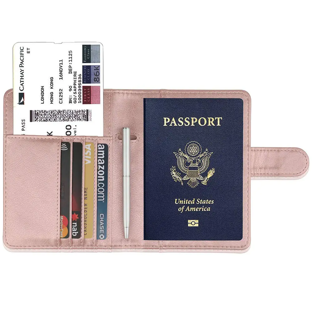 Deri pasaport tutucu abd kişiselleştirilmiş pasaport kapakları RFID engelleme seyahat cüzdanı