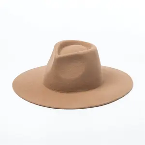 Ladies Fedora Camel Color Cowboy Shape Winter Hats with 100% Wool Felt