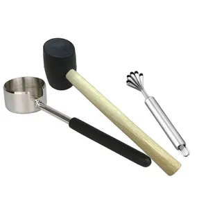Hot sale kitchen deluxe opening tool comfortable grip stainless steel coconut opener with hammer coconut meat remover