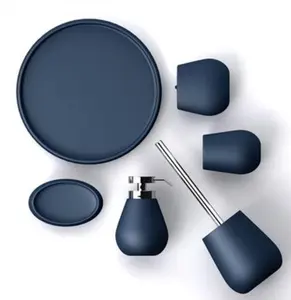 Gewoon Donkerblauw Ronde Badkamer Set Hars Badkamer Accessoires Set