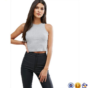 King Young all'ingrosso prodotti più venduti da donna girocollo da corsa senza maniche senza taglio corto in Jersey di cotone a coste grigio - Product Image 2