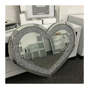 Espejo de pared de cristal de diamante con forma de corazón personalizado