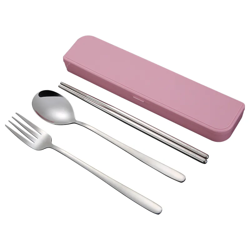 Colorful Korean Portable Tableware 304 Stainless Steel Cutlery Set with Box