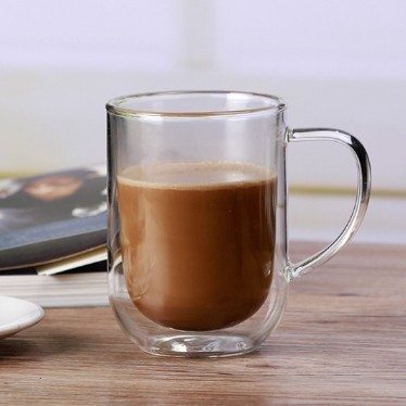 250ml heat resistant double wall glass coffee mug