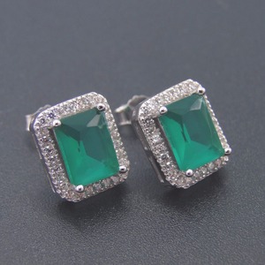 925 Sterling Silver Verde Rettangolare Zircone <span class=keywords><strong>Orecchini</strong></span> Della Vite Prigioniera con Bianco CZ Set di Gioielli per la Donna Gioielli Set - Product Image 4