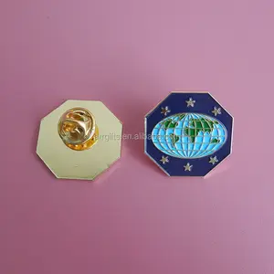 customized stamping blue globe shape lapel pin badges