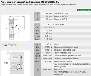 ตลับลูกปืนเม็ดกลมความแม่นยำสูงแบบมุมฉาก BSB3572-2Z-SU สำหรับเครื่อง CNC รุ่น BSB3572-SU - Product Image 6