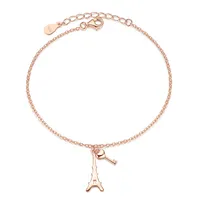 Mode 925 Sterling Zilver Rose Goud Kleur Parijs Eiffeltoren Charm Armbanden En Armbanden Voor Vrouwen Mode-sieraden Cadeau