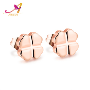 2017 la más nueva venta caliente Acero inoxidable 18 K Rose plateó Lucky mujeres de cuatro hojas del trébol Stud - Product Image 1