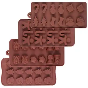 Moldes de silicona para Navidad, bandejas para cubos de hielo, Chocolate, caramelo, árbol, cabeza de Santa, molde para pastel de muñeco de nieve, 2022