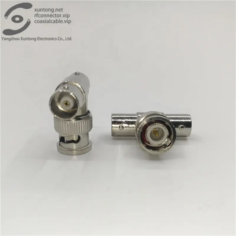 BNC type female to BNC male Plug 75 ohm CCTV Camera T type one to two adapter (Brass)