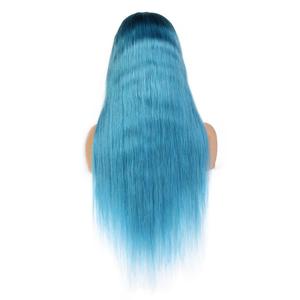 Al por mayor Ombre largo y sedoso peluca recta con el pelo del bebé indetectable azul Color pelucas delanteras de encaje - Product Image 3