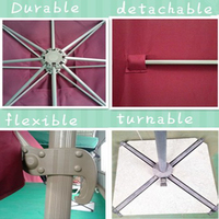 Parasol élégant et moderne haut de gamme en aluminium avec poteau latéral, robuste, revêtement polyester PA, base en marbre de 65 kg pour hôtel