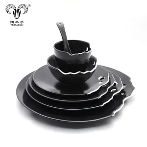Black Color Glazed Simple Classical Design Wedding Ceramic Stoneware Tableware Dinnerware Plates Dishes Sets