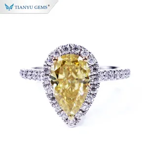Tianyu su misura 14 k/18 k anello in oro bianco 7*11mm pera di ghiaccio tritato cut giallo moissanite di fidanzamento di cerimonia nuziale della signora anello