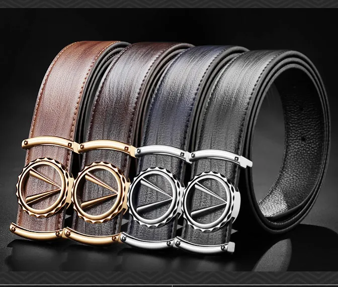 3.3cm width V logo metal western buckle belt genuine leather