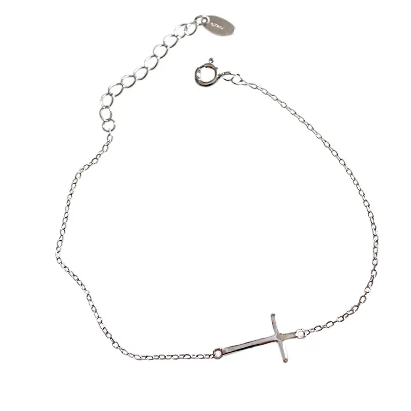 Projeto simples 925 jóias de prata moda cruz tornozeleira para meninas