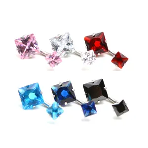 Mixed LOW MOQ 316L Surgical Steel Square CZ Belly Bar Rings