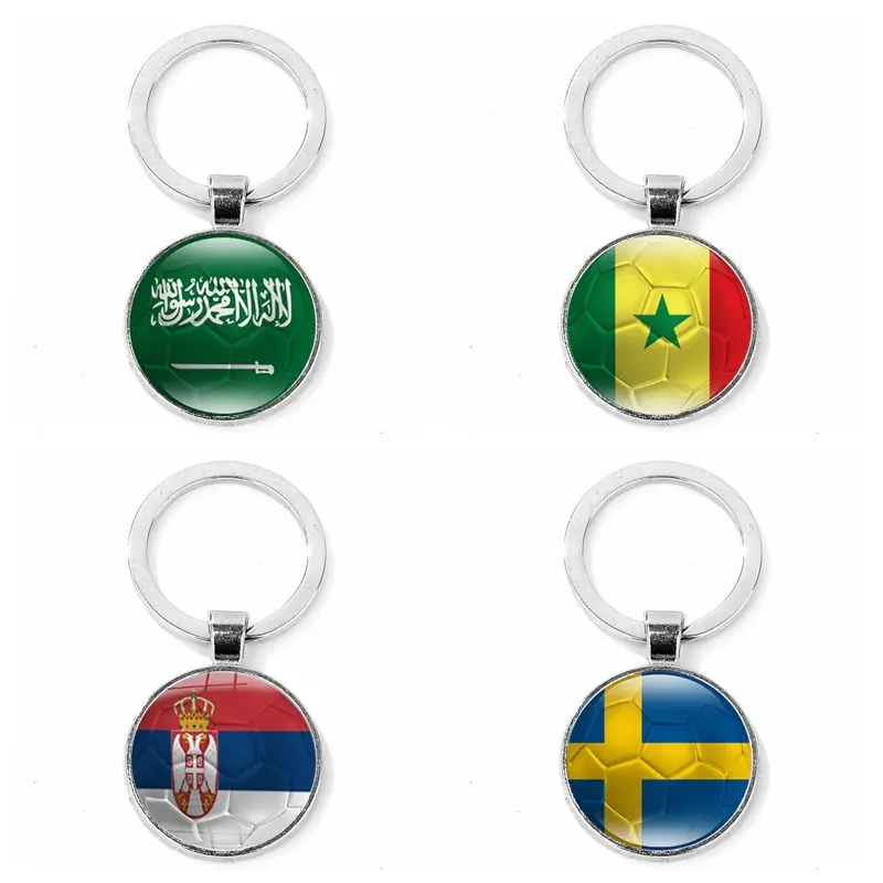 Weltcup Souvenir Schlüssel bund Fußballfans Geschenk Metall Schlüssel ring Flagge Anhänger Schlüssel bund