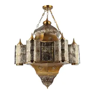 Арабская люстра, античная латунная Подвесная лампа в мусульманском стиле