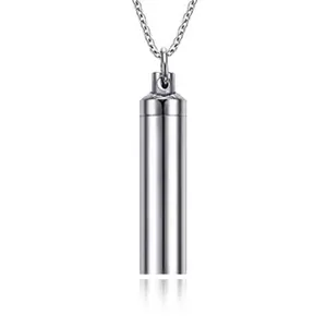 Stainless Steel Cylinder Double layer Glass Container Tube Urn Keepsake Cremation Ashes Memorial Pendant Necklace for Men Women