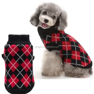 Ropa de invierno para perro, suéter de ganchillo para perro Argyle, suéter tejido para perro pequeño, cachorro, gato