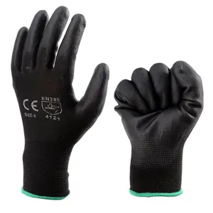 Hot Sale Daily Use 13Gauge Knitted Shell Palm Coated Black PU Polyurethane Gloves Handschuhe 4131