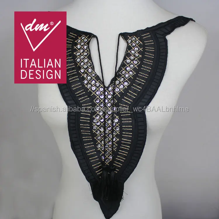 De alta calidad negro con cuello en v de cuello patrones con decorativo de la borla collares para las mujeres