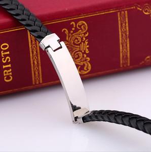 <span class=keywords><strong>Bracciale</strong></span> Unisex AKISS Classico Placcato <span class=keywords><strong>Argento</strong></span> in Pelle Intrecciata <span class=keywords><strong>con</strong></span> Messaggio Inciso Gioiello Braccialetto Personalizzabile - Product Image 4