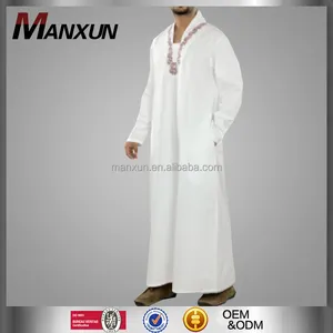 中东服装穆斯林 Abaya 白色 Thobe Jubah 迪拜阿拉伯 Baju kaftan 男子