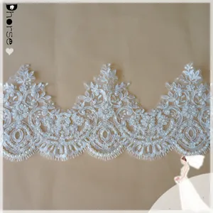 Frontera de encaje/blanco floral nupcial de encaje de corte/más de la mano con cuentas y bordado designs-DHBL1723